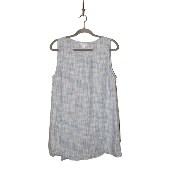 J.JILL PURE JILL $79 Linen Split Hem Tunic Tank in Blue Plaid Medium - Picture 1 of 4